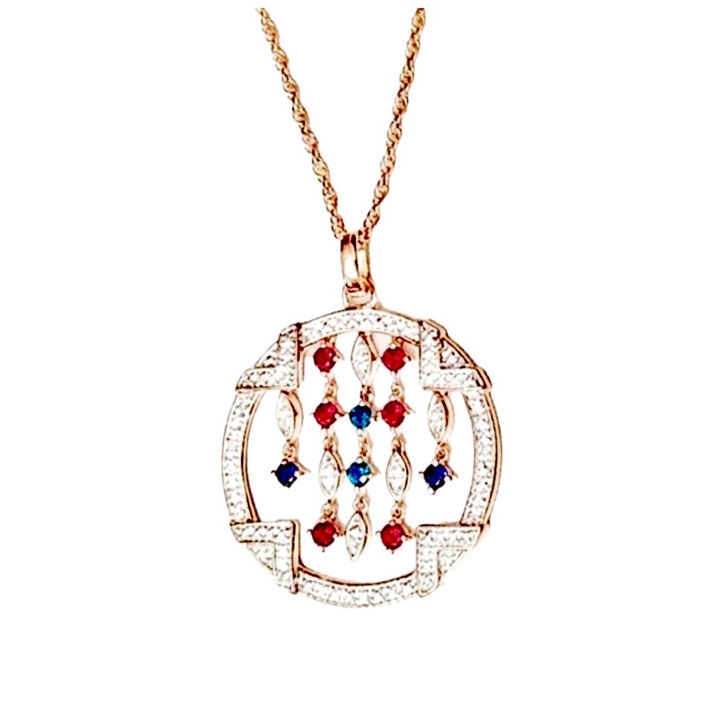 🆕 Genuine 18k Diamond Ruby Sapphire Emerald Necklace NWT
